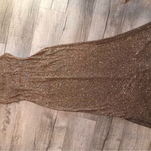 Elegant Gold Sparkle Halter Evening Gown by Jump Apparel